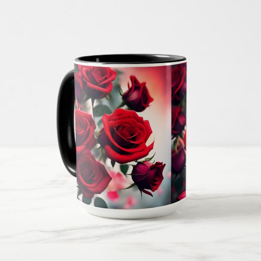"緋色のバラ開花:情熱の花束" マグカップ (正面左)
