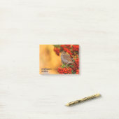 緋色のファイアソーンの上の仙人ツグミの松の鳥 ポストイット (デスク上)