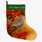 緋色のファイアソーンの上の仙人ツグミの松の鳥 ラージクリスマスストッキング (正面)
