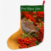 緋色のファイアソーンの上の仙人ツグミの松の鳥 ラージクリスマスストッキング (裏面)