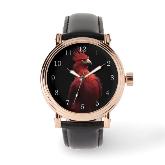 緋色のフェニックスは誇らしげに白い数で座る 腕時計 (正面)