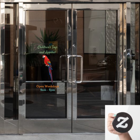 緋色のマカオのオウム漫画イラストレーション ウィンドウサイン (オフィスドア)