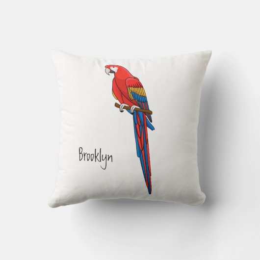 緋色のマカオのオウム漫画イラストレーション クッション (裏面)