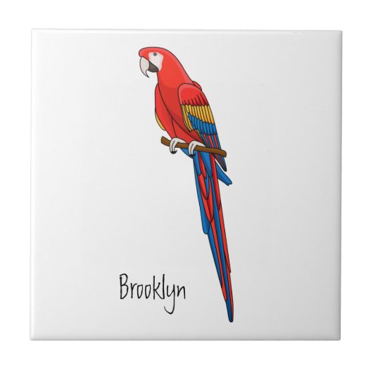 緋色のマカオのオウム漫画イラストレーション タイル (正面)