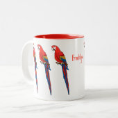 緋色のマカオのオウム漫画イラストレーション ツートーンマグカップ (正面左)