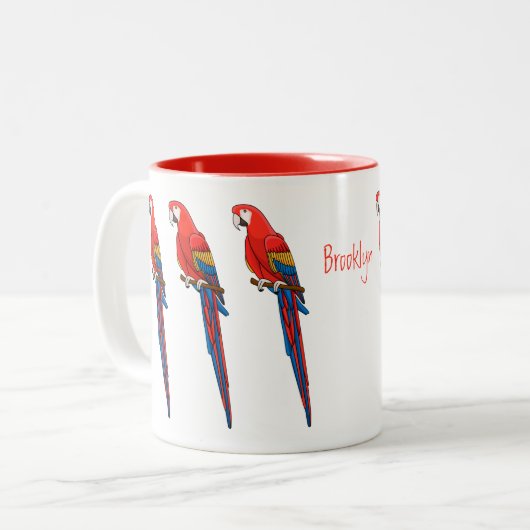 緋色のマカオのオウム漫画イラストレーション ツートーンマグカップ (正面左)