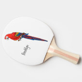 緋色のマカオのオウム漫画イラストレーション 卓球ラケット (横)