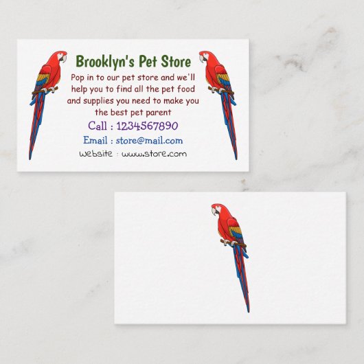 緋色のマカオのオウム漫画イラストレーション 名刺 (正面/裏面)