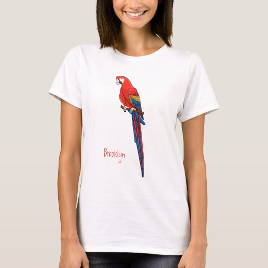 緋色のマカオのオウム漫画イラストレーション Tシャツ (正面)