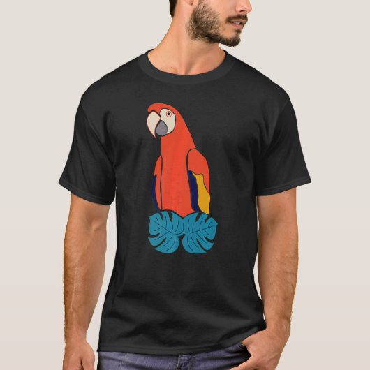 緋色のマカオ赤と青の鳥グラフィック Tシャツ (正面)