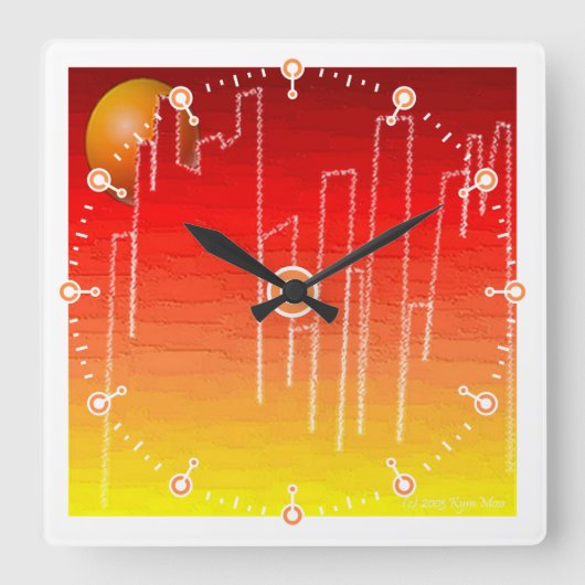 緋色の夜の四角い時計 スクエア壁時計 (正面)