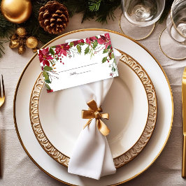 緋色の赤ポインセチア花模様結婚ズ プレイスカード