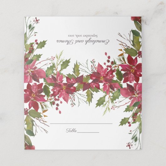 緋色の赤ポインセチア花模様結婚ズ プレイスカード (外部開封)