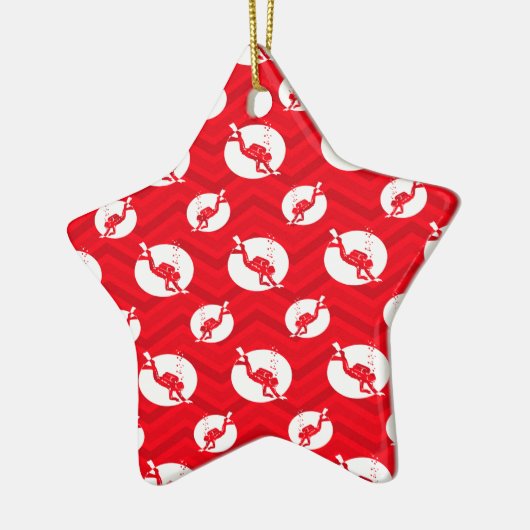 緋色の赤、白、シェブロン、スキューバダイビング、ダイバー セラミックオーナメント (左)