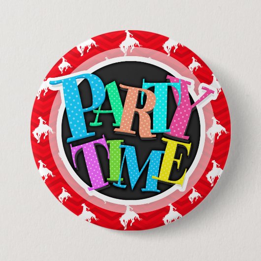 緋色の赤、白、シェブロン、ロデオ・カウボーイ 缶バッジ (正面)