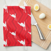 緋色の赤、白、シェブロン、雪スキー キッチンタオル (四つ折り)