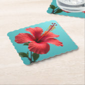 緋色の開花：赤いハイビスカスの輝き ペーパーコースター (アングル)