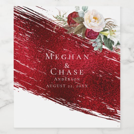 緋色はっきりした赤ブラシストローククリムゾンフローラ ワインラベル (シングルラベル)