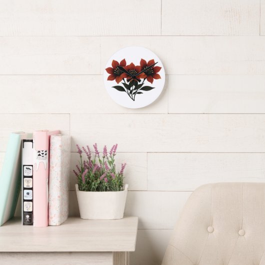 緋色はっきりした開花 ラウンド壁時計 (読書スペース)