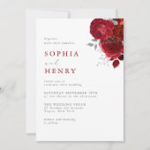 緋色エレガント開花結婚式招待状 招待状 (正面)