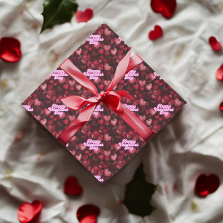 緋色グリッターハート ラッピングペーパー