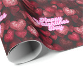 緋色グリッターハート ラッピングペーパー (ロールコーナー)