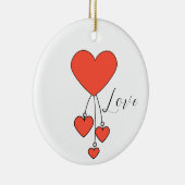 緋色シンプルのイラストレーションのハートラブ セラミックオーナメント (右)