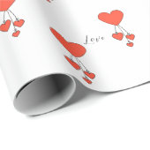 緋色シンプルのイラストレーションのハートラブ ラッピングペーパー (ロールコーナー)