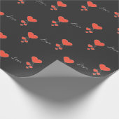 緋色シンプルのイラストレーションのハートラブ ラッピングペーパー (角)