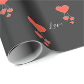 緋色シンプルのイラストレーションのハートラブ ラッピングペーパー (ロールコーナー)