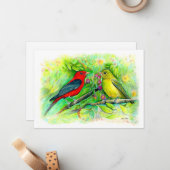 緋色タネジャースウォーター色鉛筆スケッチ ノートカード (正面/裏面インサイチュ)