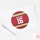 緋色パーソナライズされたと金ゴールドのスポーツストライプ競技 ラウンドシール (封筒)