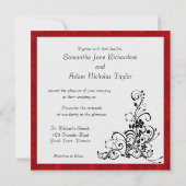 緋色ベルベットとヴィンテージ結婚オーナメント 招待状 (裏面)