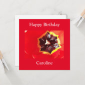 緋色レッドチューリップフラット誕生日カード カード (正面/裏面インサイチュ)