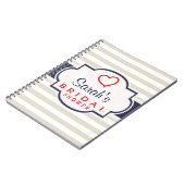 緋色、ネイビー、エッグシェルストライプブライダルシャワー ノートブック (左側)