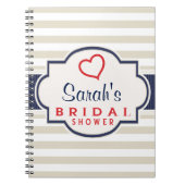 緋色、ネイビー、エッグシェルストライプブライダルシャワー ノートブック (正面)