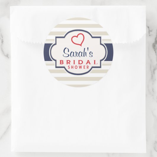 緋色、ネイビー、エッグシェルストライプブライダルシャワー ラウンドシール (バッグ)