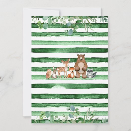 緑ああ男の子の森の動物の赤ちゃんシャワー 招待状 (裏面)