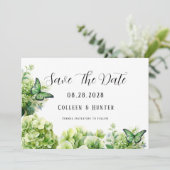 緑あじさい蝶の日付カードを保存 招待状 (スタンド正面)