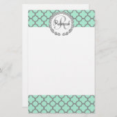 緑おかわいらしよび灰色のクローバーモノグラム名 便箋 (正面/裏面)