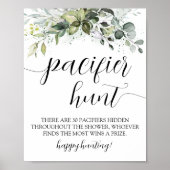 緑おしゃぶり狩りベビーシャワーゲームサイン ポスター (正面)