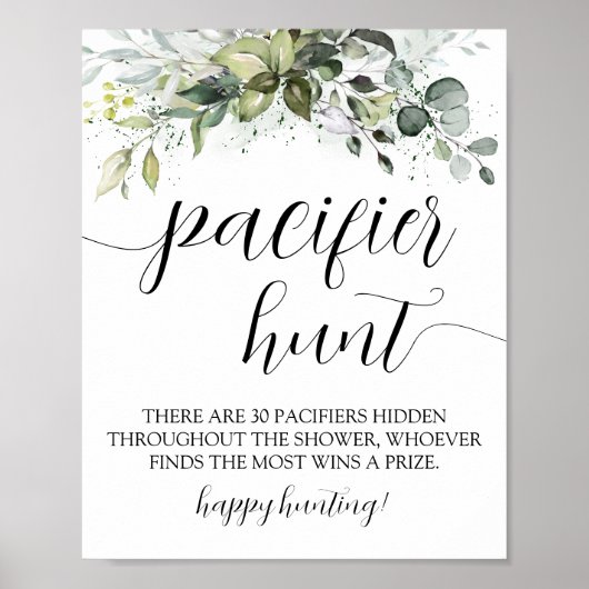 緑おしゃぶり狩りベビーシャワーゲームサイン ポスター (正面)