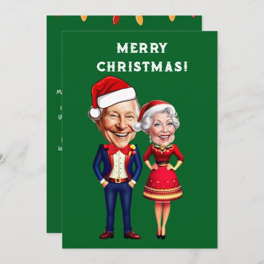 緑おもしろいと赤のクリスマスカリカチュアのカップル (正面/裏面)