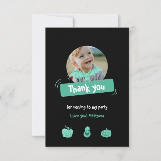緑おもしろいのハロウィンの誕生日カスタム サンキューカード (正面)