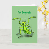 緑おもしろいのマン祈ティス·マントイラストレーション カード (黄色い花)