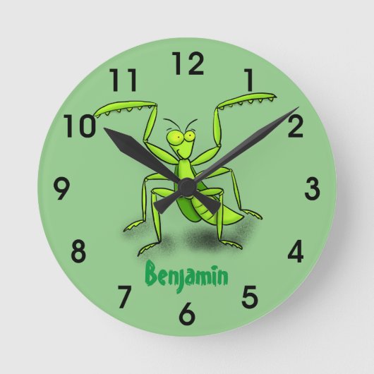 緑おもしろいのマン祈ティス·マントイラストレーション ラウンド壁時計 (正面)