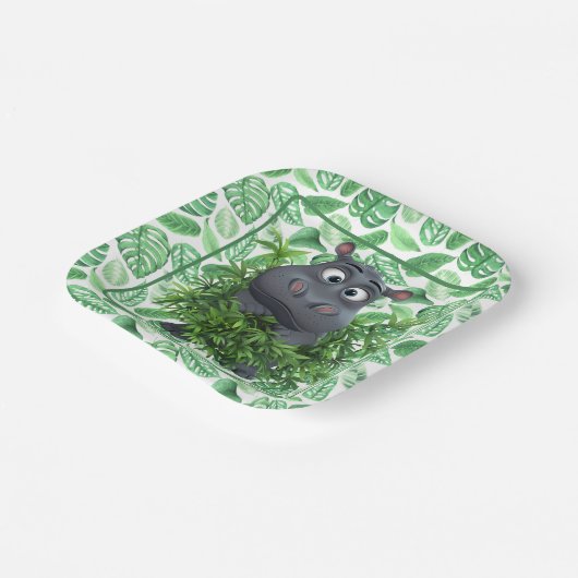 緑おもしろいのヤシの紙のナ離れプキン付きヒッポ ペーパープレート (傾斜あり)