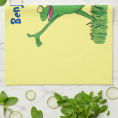 緑おもしろいの微笑みイグアナ キッチンタオル (折り畳み)