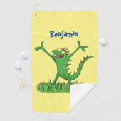 緑おもしろいの微笑みイグアナ ゴルフタオル (インサイチュ)