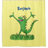 緑おもしろいの微笑みイグアナ シャワーカーテン (正面)